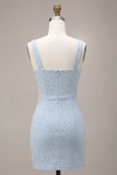 Sky Blue Sparkly Short Cocktail Dress with Beading