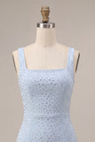 Sky Blue Sparkly Short Cocktail Dress with Beading