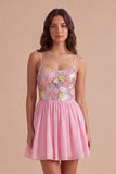 Sparkly Floral Pink Sequin Short Cocktail Dress