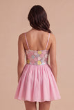 Sparkly Floral Pink Sequin Short Cocktail Dress