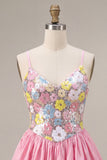 Sparkly Floral Pink Sequin Short Cocktail Dress