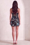 Sparkly Green Bodycon Spaghetti Straps Floral Short Cocktail Dress with Sequins