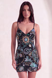 Sparkly Green Bodycon Spaghetti Straps Floral Short Cocktail Dress with Sequins