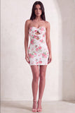 Sparkly White Floral Sequins Bodycon Strapless Short Keyhole Cocktail Dress