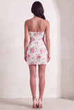 Sparkly White Floral Sequins Bodycon Strapless Short Keyhole Cocktail Dress