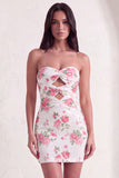 Sparkly White Floral Sequins Bodycon Strapless Short Keyhole Cocktail Dress