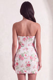 Sparkly White Floral Sequins Bodycon Strapless Short Keyhole Cocktail Dress