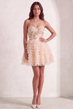 Sparkly Sequins Pink Floral A-Line Ruffled Short Cocktail Dress with Beading