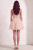 Sparkly Sequins Pink Floral A-Line Ruffled Short Cocktail Dress with Beading