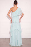 Light Green Ruffled Long Wedding Guest Dress with Slit