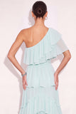 Light Green Ruffled Long Wedding Guest Dress with Slit
