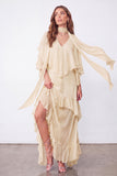 Light Blue A Line Long Ruffled Wedding Guest Dress with Slit