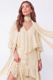 Light Blue A Line Long Ruffled Wedding Guest Dress with Slit