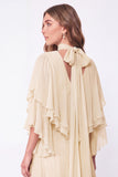 Light Blue A Line Long Ruffled Wedding Guest Dress with Slit