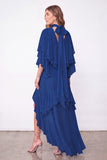 Light Blue A Line Long Ruffled Wedding Guest Dress with Slit