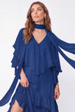 Light Blue A Line Long Ruffled Wedding Guest Dress with Slit