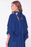 Light Blue A Line Long Ruffled Wedding Guest Dress with Slit