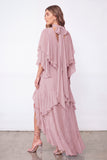 Light Blue A Line Long Ruffled Wedding Guest Dress with Slit