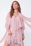 Light Blue A Line Long Ruffled Wedding Guest Dress with Slit