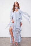 Light Blue A Line Long Ruffled Wedding Guest Dress with Slit