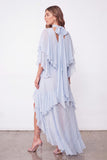 Light Blue A Line Long Ruffled Wedding Guest Dress with Slit