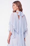Light Blue A Line Long Ruffled Wedding Guest Dress with Slit