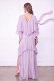 Light Blue A Line Long Ruffled Wedding Guest Dress with Slit