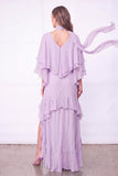 Light Blue A Line Long Ruffled Wedding Guest Dress with Slit