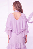 Light Blue A Line Long Ruffled Wedding Guest Dress with Slit