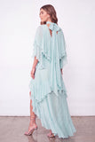 Light Blue A Line Long Ruffled Wedding Guest Dress with Slit