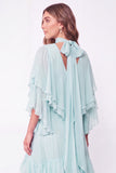 Light Blue A Line Long Ruffled Wedding Guest Dress with Slit