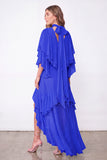 Light Blue A Line Long Ruffled Wedding Guest Dress with Slit