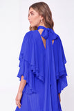 Light Blue A Line Long Ruffled Wedding Guest Dress with Slit