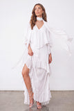 Light Blue A Line Long Ruffled Wedding Guest Dress with Slit