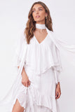 Light Blue A Line Long Ruffled Wedding Guest Dress with Slit