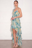 Light Green Floral Ruffled High Low Wedding Guest Dress