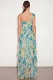 Light Green Floral Ruffled High Low Wedding Guest Dress
