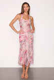 Floral Pink Ruffled Halter Midi Wedding Guest Dress
