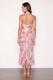 Floral Pink Ruffled Halter Midi Wedding Guest Dress