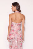 Floral Pink Ruffled Halter Midi Wedding Guest Dress