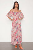 Floral Pink Off the Shoulder Long Wedding Guest Dress