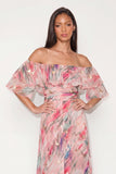 Floral Pink Off the Shoulder Long Wedding Guest Dress