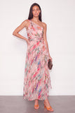 Pink Floral One Shoulder Long Wedding Guest Dress