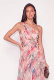 Pink Floral One Shoulder Long Wedding Guest Dress