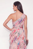 Pink Floral One Shoulder Long Wedding Guest Dress
