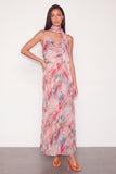 Pink Floral Ruched A Line Long Wedding Guest Dress with Slit