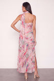 Pink Floral Ruched A Line Long Wedding Guest Dress with Slit