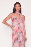 Pink Floral Ruched A Line Long Wedding Guest Dress with Slit