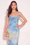Mermaid Spaghetti Straps Floral Lake Blue Long Wedding Guest Dress