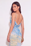 Mermaid Spaghetti Straps Floral Lake Blue Long Wedding Guest Dress